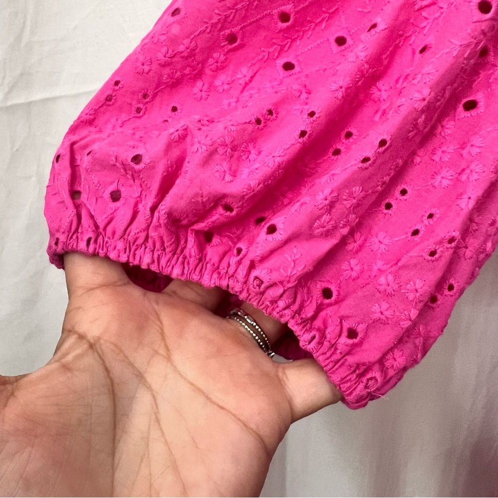 Bohemian Pink Eyelet Midi Summer Party Dress Vacation Resort Cottagecore - Picture 8 of 14